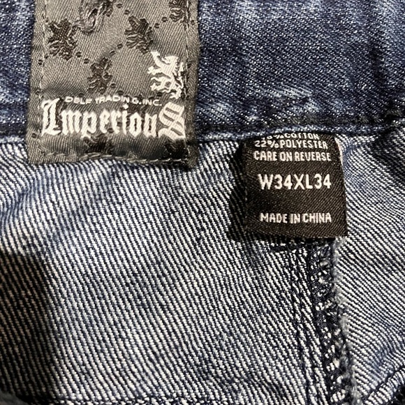 DELF TRADING INC. Imperious Faux Leather Studded Denim Jeans 34X34 Rocker Grunge - Picture 3 of 12